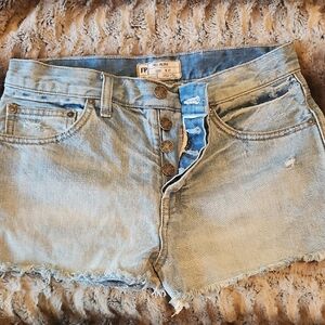 Free People Distressed Denim Button-Fly Shorts